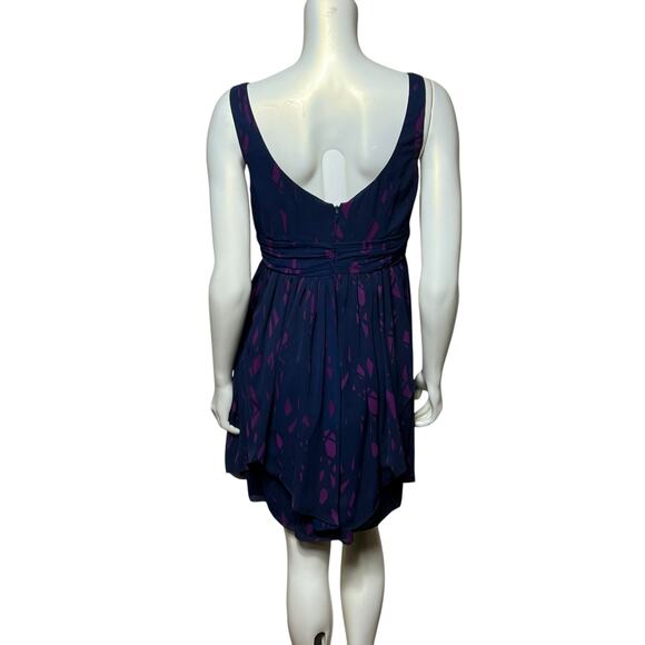 BCBG Generation Navy Purple Abstract Print V-Neck Dress, Size 10 - Picture 3 of 14